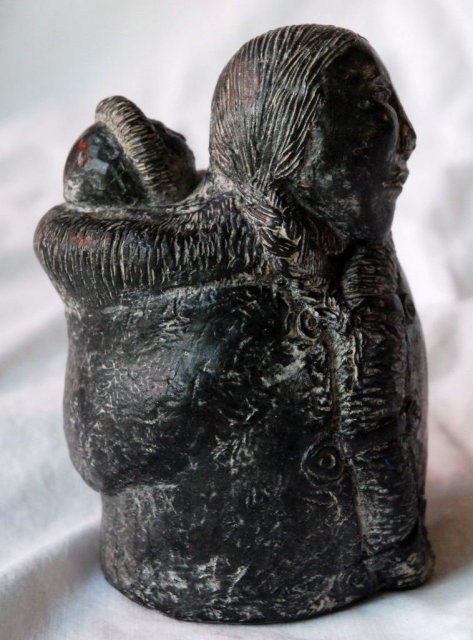 Soapstone Sculpture, Carving Eskimo/ Inuit Woman & Baby, A. Wolf of Canada