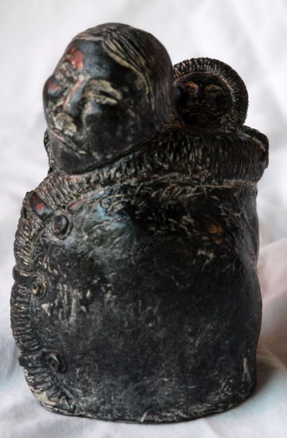 Soapstone Sculpture, Carving Eskimo/ Inuit Woman & Baby, A. Wolf of Canada