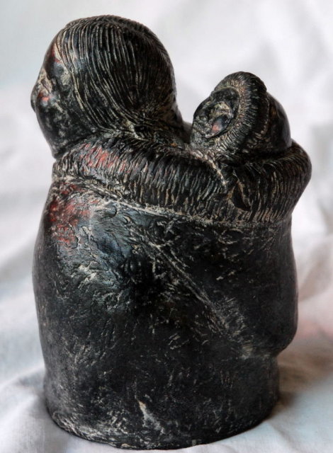Soapstone Sculpture, Carving Eskimo/ Inuit Woman & Baby, A. Wolf of Canada