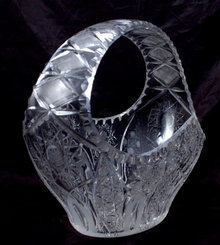 Large Brilliant Cut Etched Crystal Glass Basket