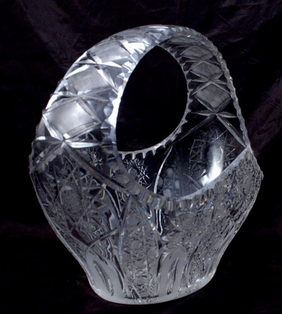 Large Brilliant Cut Etched Crystal Glass Basket