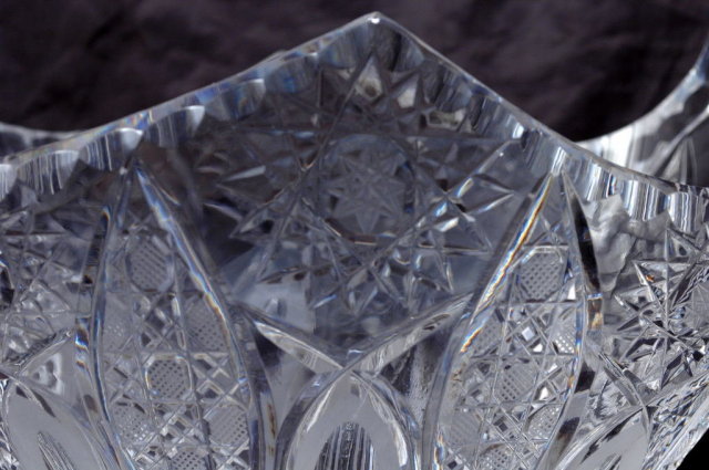 Large Brilliant Cut Etched Crystal Glass Basket