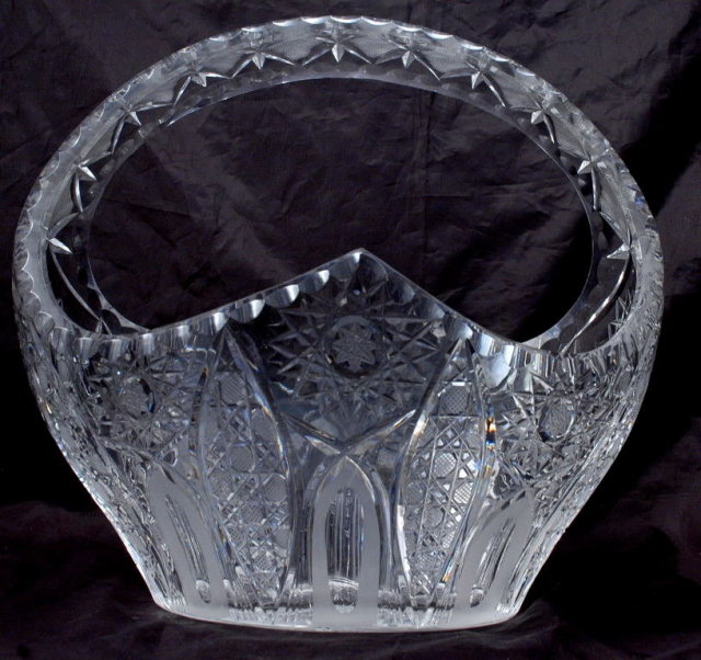 Large Brilliant Cut Etched Crystal Glass Basket