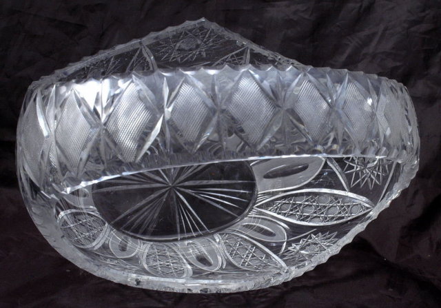 Large Brilliant Cut Etched Crystal Glass Basket