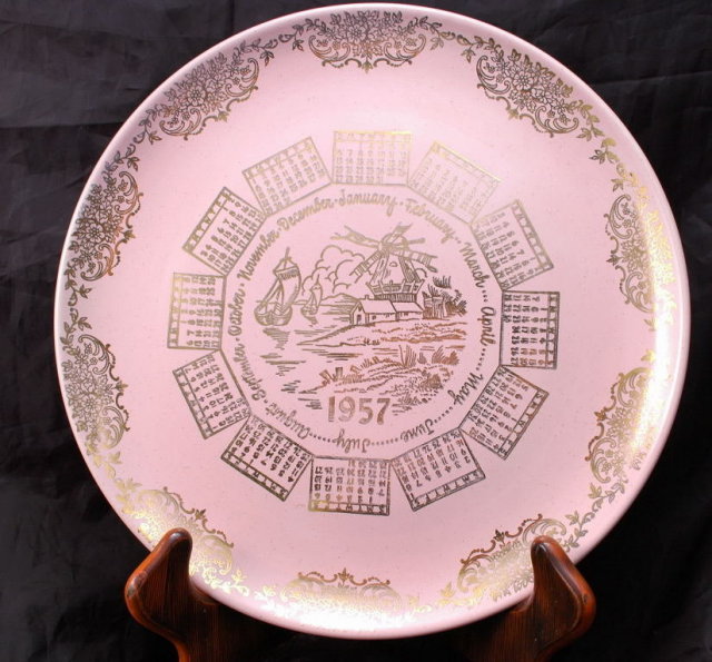 1957 Pink Gold Calender Plate, Taylor Smith Taylor