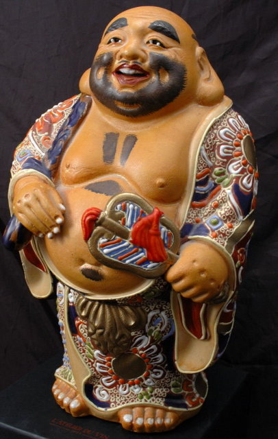 Laughing Hotei MORIAGE FIGURE STATUE JAPANESE BUDDHA Artist Signed !