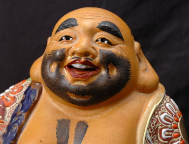 Laughing Hotei MORIAGE FIGURE STATUE JAPANESE BUDDHA Artist Signed !
