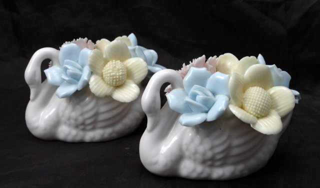 Porcelain Swans Candle Stick Holders Arco Fine Quality Dallas made in Japan