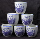 Set of Six Hall China Chinese Blue Willow Tea Cups