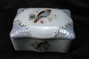 Porcelain Cigarette or Dresser Box, Hand painted Bird Design