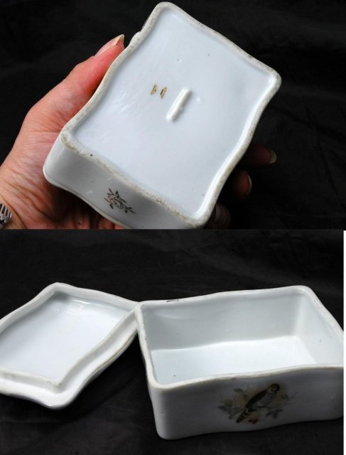 Porcelain Cigarette or Dresser Box, Hand painted Bird Design
