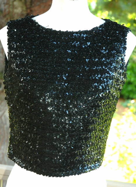 Vintage Black Sequin Top , zippered back