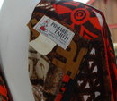 Pomare'Tahiti Retro Hawaiian Barkcloth Dress Slit Open Shoulders and Flared Sleeves