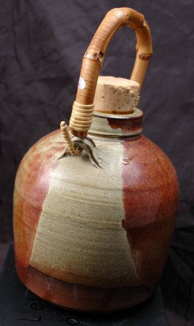 Old Japanese Earthenware Sake Jug or Bottle Natural glaze