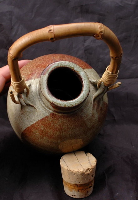 Old Japanese Earthenware Sake Jug or Bottle Natural glaze