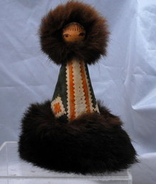 Folk ART Eskimo Leather & Fur Hand Painted Wooden Peg Doll