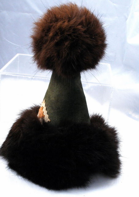 Folk ART Eskimo Leather & Fur Hand Painted Wooden Peg Doll