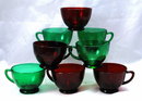 8 Ruby Red & Forest Green Anchor Hocking Punch Cups
