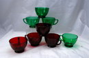8 Ruby Red & Forest Green Anchor Hocking Punch Cups