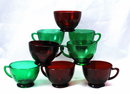 8 Ruby Red & Forest Green Anchor Hocking Punch Cups