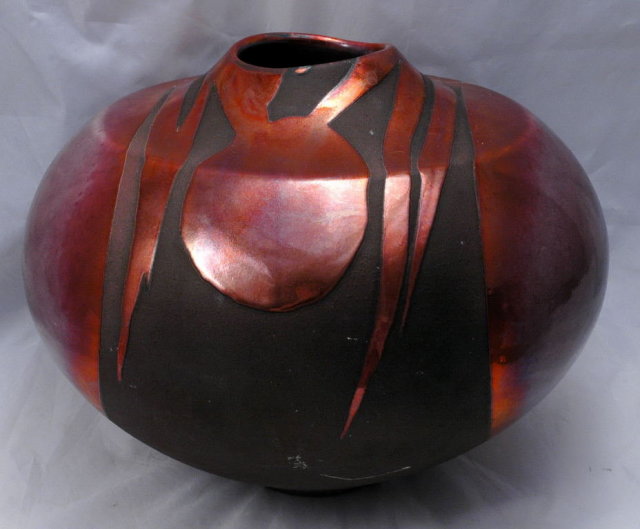 Large Raku Pottery Vase Ceramic artist Tony Evans , hand formed **PRICE REDUCED**!