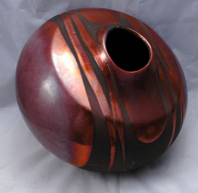 Large Raku Pottery Vase Ceramic artist Tony Evans , hand formed **PRICE REDUCED**!
