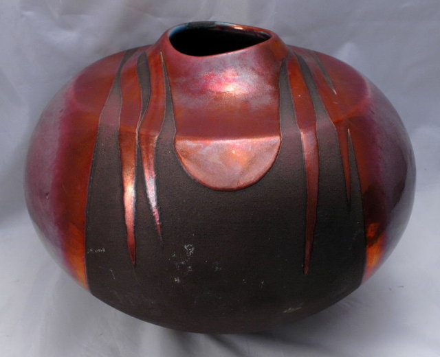 Large Raku Pottery Vase Ceramic artist Tony Evans , hand formed **PRICE REDUCED**!