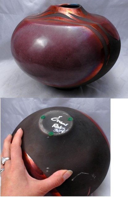 Large Raku Pottery Vase Ceramic artist Tony Evans , hand formed **PRICE REDUCED**!