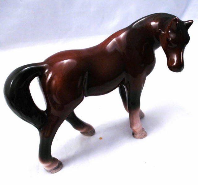 Brown Black White Ceramic Horse Wales Japan