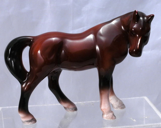 Brown Black White Ceramic Horse Wales Japan
