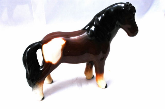 Brown Black White Ceramic Draft Horse Wales Japan