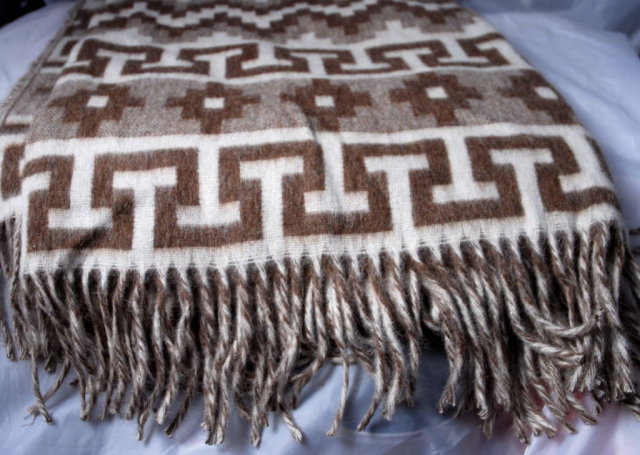 Natural Alpaca Blanket Throw with Fringe , New from Peru