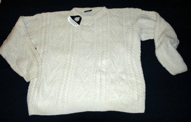 100% Wool Irish Fisherman Sweater by Christian Pierre New with Tag