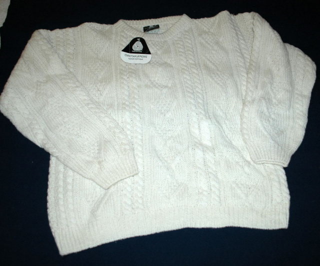 100% Wool Irish Fisherman Sweater by Christian Pierre New with Tag