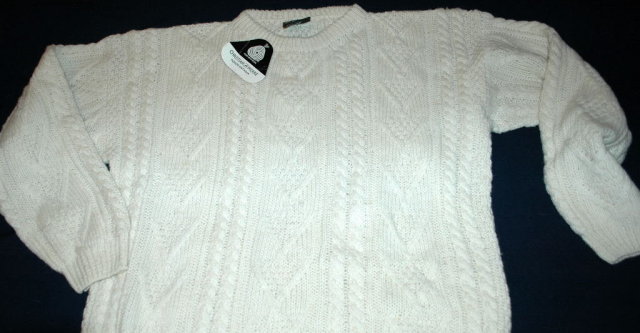 100% Wool Irish Fisherman Sweater by Christian Pierre New with Tag