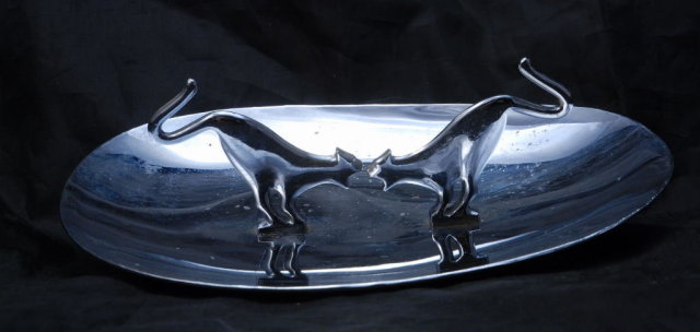 Art Deco Snarling Cat Chrome Tray