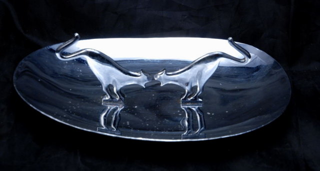 Art Deco Snarling Cat Chrome Tray