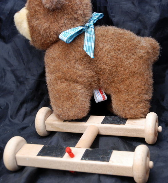 Douglas Co. Cuddle Toy Plush Bear & Wood Pull Cart Toy