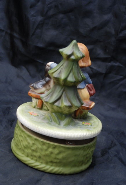 Old Bisque Rotating Music Box, Girl with Puppy **PRICE REDUCED**!