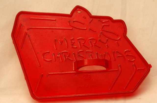HRM Vintage Red Plastic Cookie Cutter Christmas Present