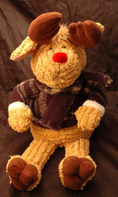 Chenille Stuffed Reindeer , Ruloph? In Plaid Jacket