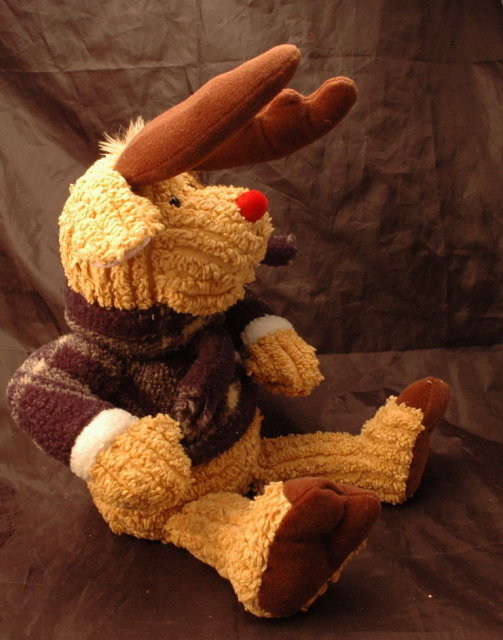 Chenille Stuffed Reindeer , Ruloph? In Plaid Jacket