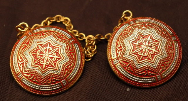 Spanish Damascene Sweeter Clips Brass, Red White Enameling
