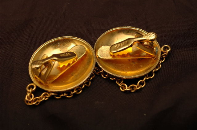 Spanish Damascene Sweeter Clips Brass, Red White Enameling
