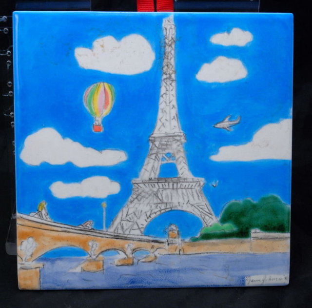 Eiffel Tower Tile, Hand Painted , Signed Jesse Johanson