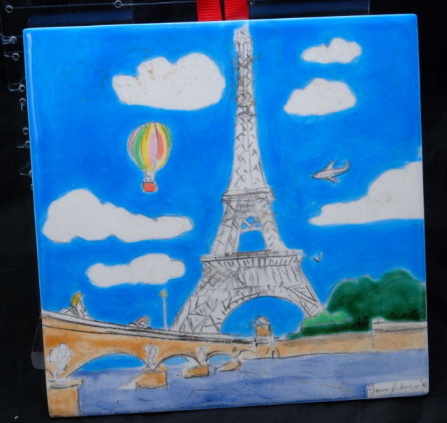 Eiffel Tower Tile, Hand Painted , Signed Jesse Johanson