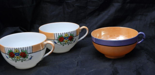 3 Porcelain China Luster Tea Cups