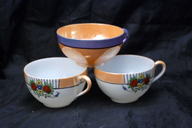 3 Porcelain China Luster Tea Cups