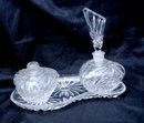 Crystal Perfume Bottle with Stopper Dresser Set Tray & 2 Bottles