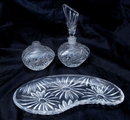 Crystal Perfume Bottle with Stopper Dresser Set Tray & 2 Bottles